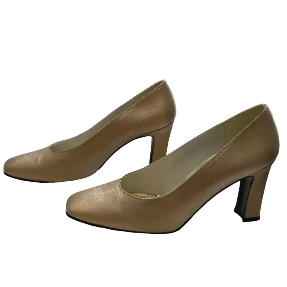 STUART WEITZMAN GOLD LAMÉ METALLIC PUMP Heels SHOES SQUARE TOE 9 M 3.25
